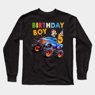 5th Birthday Boy Blaze 5 Year Old Monster Truck Long Sleeve T-Shirt